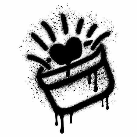 Open gift box with hearts in graffiti style. Vector illustration.のイラスト素材