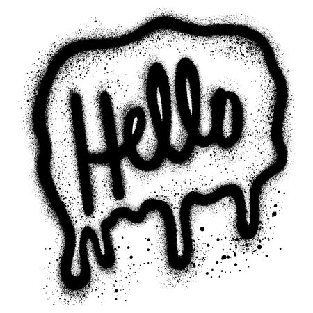 Spray Painted Graffiti Speech bubble icon Sprayed with word Hello. graffiti Speech bubble symbol with over spray in black over white. Vector illustration.のイラスト素材