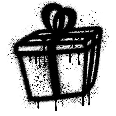 Gift box icon in graffiti style with black spray paint. Birthday gift box iconのイラスト素材