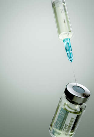 Covid-19 vaccine, canister and syringe kit, ideal for backgroundの写真素材