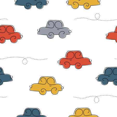 Vehicle seamless pattern hand has drawn Abstract background of colorful vintage automobile line Design used for fabric, fashion, textile, graphic, publication, vector illustrationのイラスト素材