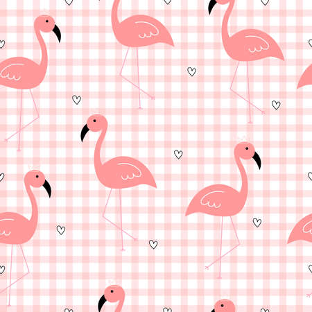 Seamless pattern Cute animal cartoon character background Pink flamingo and has a square grid as wallpaper Design ideas for Publication, gift wrapping, textile, vector illustrationのイラスト素材