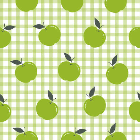 Green apple background Seamless pattern The pattern is randomly scattered and has a square grid as wallpaper.  vector illustrationのイラスト素材