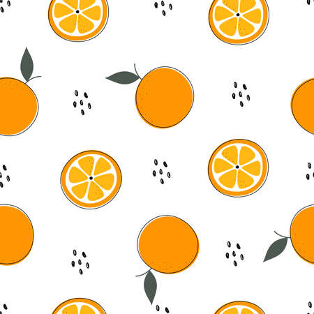 Seamless repeating pattern Orange background, delicious fruit colorful, hand-drawn, used for fabric, textile, vector illustrationのイラスト素材