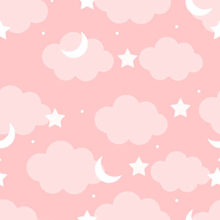 Seamless pattern Cloud and star on the pink background Cute cartoon style design Use for fabric, textile, publication Vector illustrationのイラスト素材