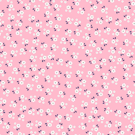 Beautiful seamless patterns, small white flower design placed randomly distributed on a pink background. Design, used for fabric, textiles, publications, gift wrapping, vector illustrationのイラスト素材