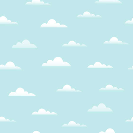 Seamless pattern Sky background with white clouds Hand-painted design in child style Used for fabric, fashion, textile, vector illustrationのイラスト素材