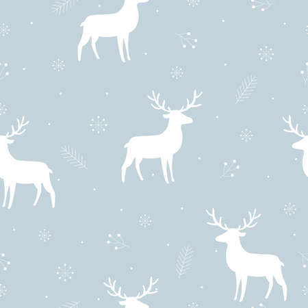 Seamless pattern With the silhouette of deer and snowflake on a blue background Design used for publication, poster, clothing, textile, vector illustrationのイラスト素材
