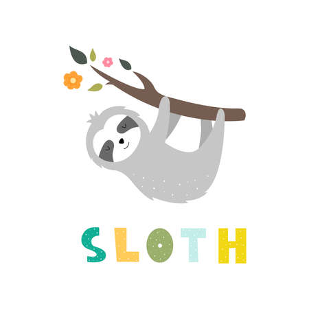 Cute cartoon sloth perched on a branch Use for web, print, design Vector illustrationのイラスト素材