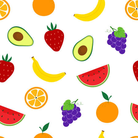 Seamless vector pattern Fruit background with melons and strawberries Hand drawn in cartoon style...