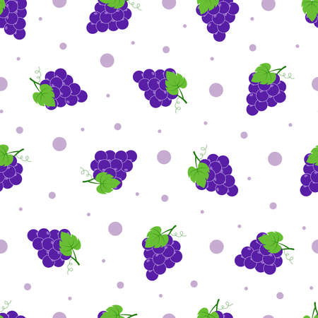 Purple grape seamless pattern Fruit background Hand drawn in cartoon style Used for printing,...