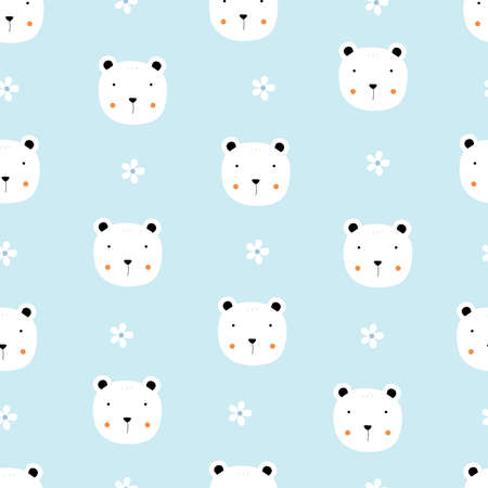 Cute white bear seamless pattern Hand drawn cartoon animal background in childrens style Vector design used for fabric, textile, fashion, publicationsのイラスト素材