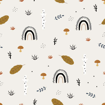 Vector pattern Seamless background leaves with rainbow used for fabrics, wallpapers, textilesのイラスト素材