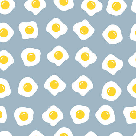 Seamless pattern fried egg Hand drawn breakfast background in cartoon style For fabric, textile, wallpaper decorationのイラスト素材