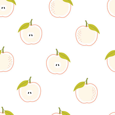 Apple slices vector pattern Seamless texture, hand-drawn designs, used for print, wallpaper, decoration, textiles. Vector illustration on white backgroundのイラスト素材