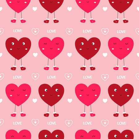 Seamless pattern Valentines day background with pink and red hearts Cute design used for Print, wallpaper, decoration, fabric, vector illustrationsのイラスト素材