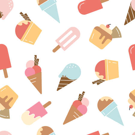 Ice cream background for kids seamless pattern ice cream cone Hand drawn design in cartoon style. Use for prints, wallpapers, decorations, textiles, vector illustrationのイラスト素材