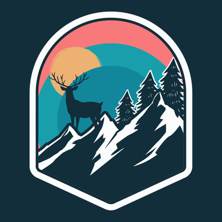 Explorer, wilderness, Adventure, Camping Emblem Graphics Emblem Patch Logo poster vector Illustration Retro Vintage Deer T-shirt Designのイラスト素材