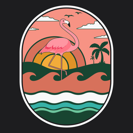 Explorer, wilderness, Adventure, Camping Emblem Graphics Emblem Patch Logo poster vector Illustration Retro Vintage Flamingo T-shirt Designのイラスト素材
