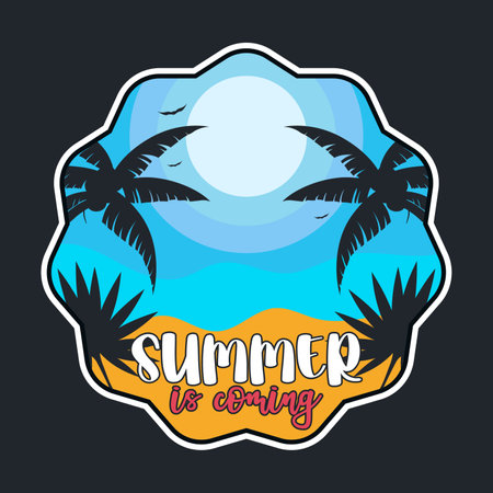 Summer, Beach, Sunset, California Emblem Patch Logo Poster Label Vector Illustration Retro Vintage Badge Sticker And T-shirt Designのイラスト素材