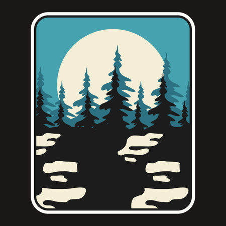 Explorer, Wilderness, Adventure, Camping Emblem Patch Logo Poster Label Vector Illustration Retro Vintage Badge Sticker And T-shirt Designのイラスト素材