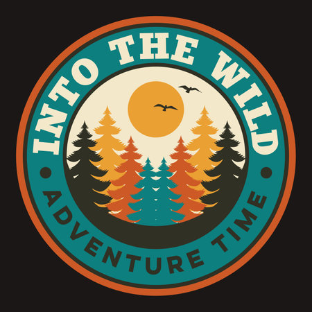 Explorer, Wilderness, Adventure, Emblem Patch Logo Poster Label Vector Illustration Retro Vintage Badge Sticker And T-shirt Designのイラスト素材