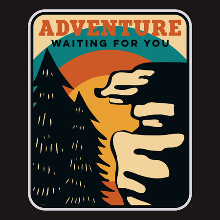 Explorer, Wilderness, Adventure, Outdoor Emblem Patch Logo Poster Label Vector Illustration Retro Vintage Badge Sticker And T-shirt Designのイラスト素材