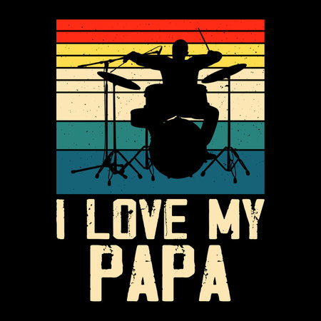 Dad Lover Drumming Funny Musician Retro Vintage Father's Day Drummer T-shirt Designのイラスト素材