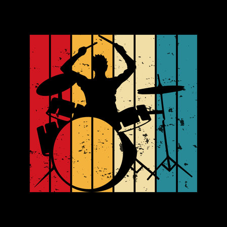 Drumming Funny Musician Retro Vintage Drummer T-shirt Designのイラスト素材
