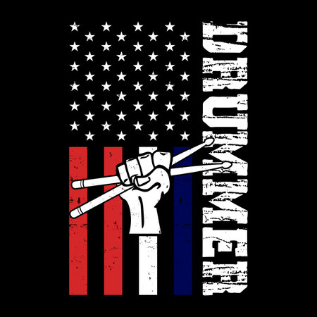 American Flag Funny Musician Retro Vintage Father's Day Drummer T-shirt Designのイラスト素材