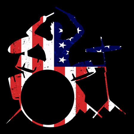 American Flag Funny Musician Retro Vintage Father's Day Drummer T-shirt Designのイラスト素材