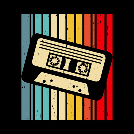 Funny Music Cassette Vintage Mixtape T-shirt Designのイラスト素材