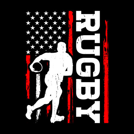 American Flag Funny Rugby Player Coach Retro Vintage Rugby Player T-shirt Designのイラスト素材