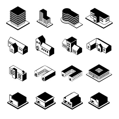 Buildings icons. Vector illustration.のイラスト素材