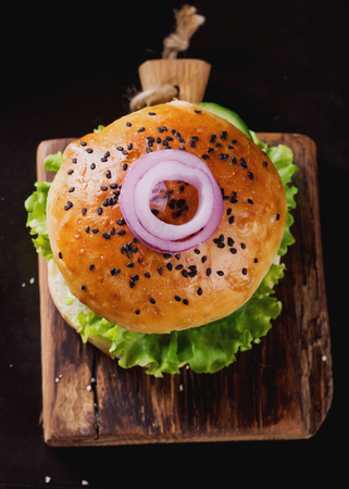 Veggie quinoa burgers with  lettuce, tomato and spinachの写真素材