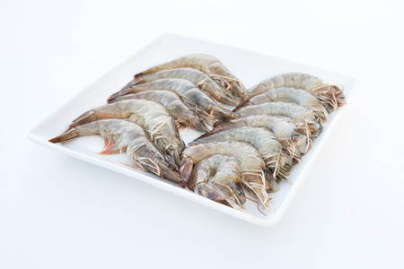 shrimp on plate isolated on white の写真素材
