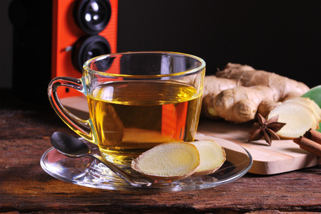 Ginger tea on wood table backdropの写真素材