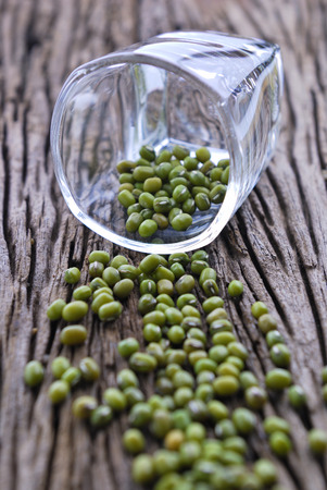 Mung bean on wooden tableの写真素材