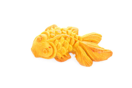 Moon cake in gold fish shape  or Chinese cake mung beanの写真素材