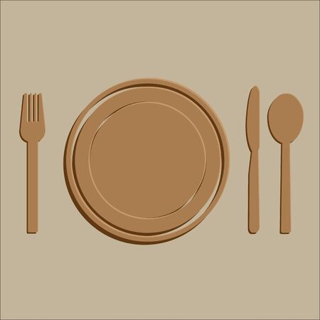 Plate with spoon knife and fork icon in earth toneのイラスト素材
