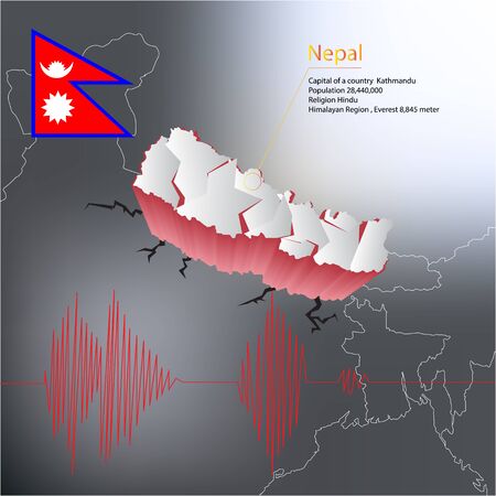 Nepal earthquake Map with highlighted Nepal map and flagのイラスト素材