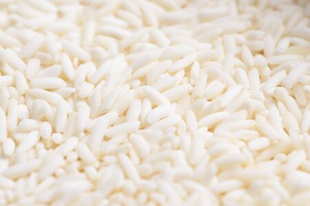 White sticky rice as a food background, Uncooked raw cereals, Macro closeup backgroundの写真素材