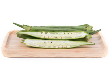 Fresh Okra fruits (Abelmoschus esculentus) isolated on White Backgroundの写真素材