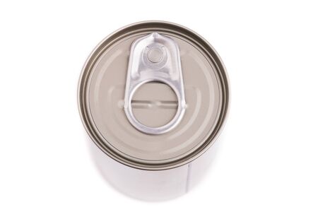 Single metal food can isolated on white backgroundの写真素材