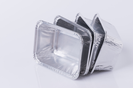 Aluminum foil tray on white backgroundの写真素材