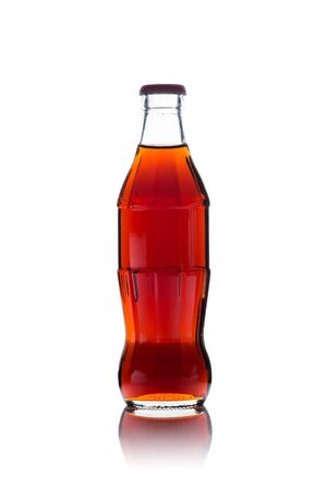 Bottle of cola soda drink with cap isolated on white backgroundの写真素材