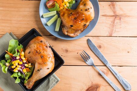 Roasted chicken leg with sauce and black pepper asian thai food