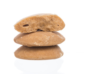 Dried palm sugar isolated on white backgroundの写真素材