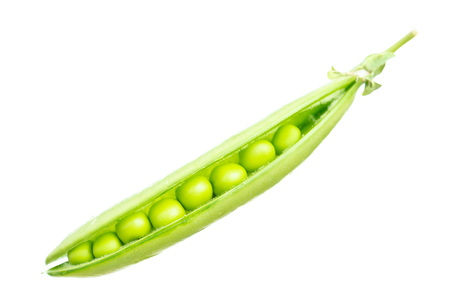 Pod of green pea , green peas, isolated on white backgroundの写真素材