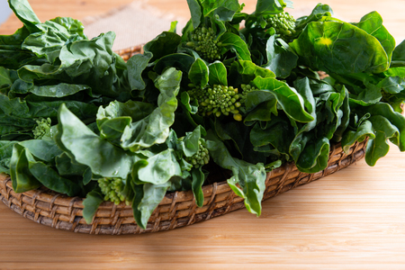 Fresh raw green Chinese kale or Kailaan or Hong Kong kale.の写真素材